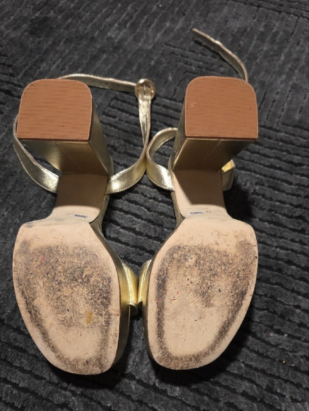 Larroude Metallic Gold Platform Heeled Sandals with Ankle Strap - Picture 9 of 12
